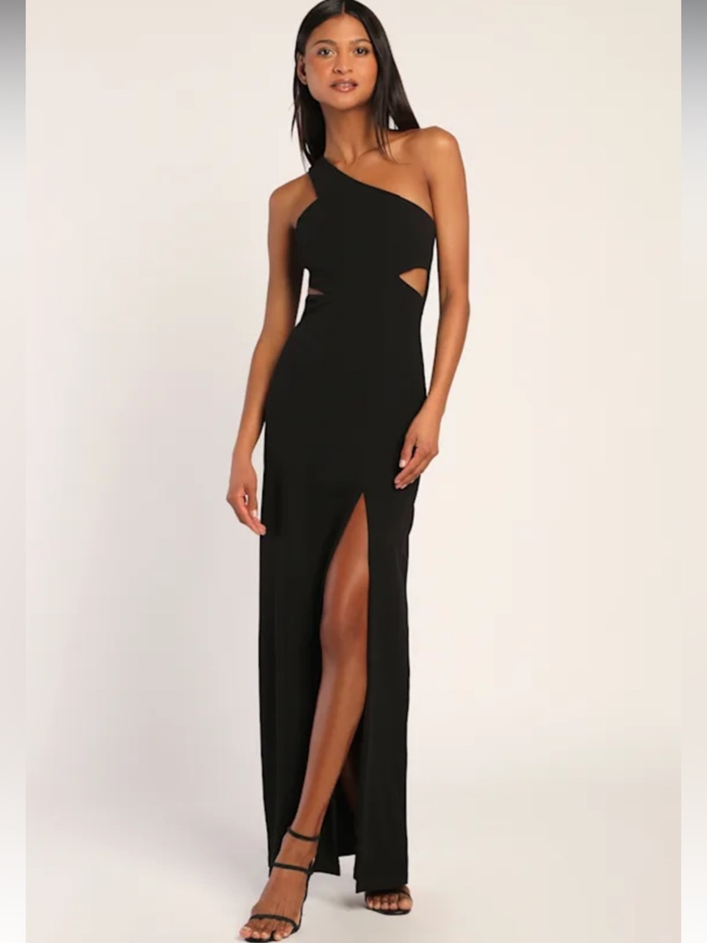 Lulus Show-Stopping Style Black One-Shoulder Cutout Maxi Dress size small NWT